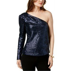 Rachel Zoe Ira Sequined One-Shoulder Top  Navy Size 2